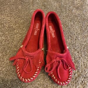 Minnetonka Crimson Suede Loafers NWOT